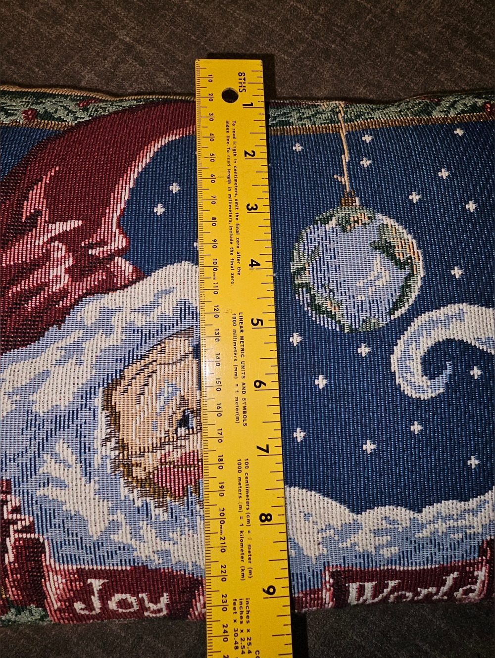 Vintage Tapestry Moon Santa Joy to the World Throw Pillow Holiday Decor 16"x10" - Picture 9 of 9